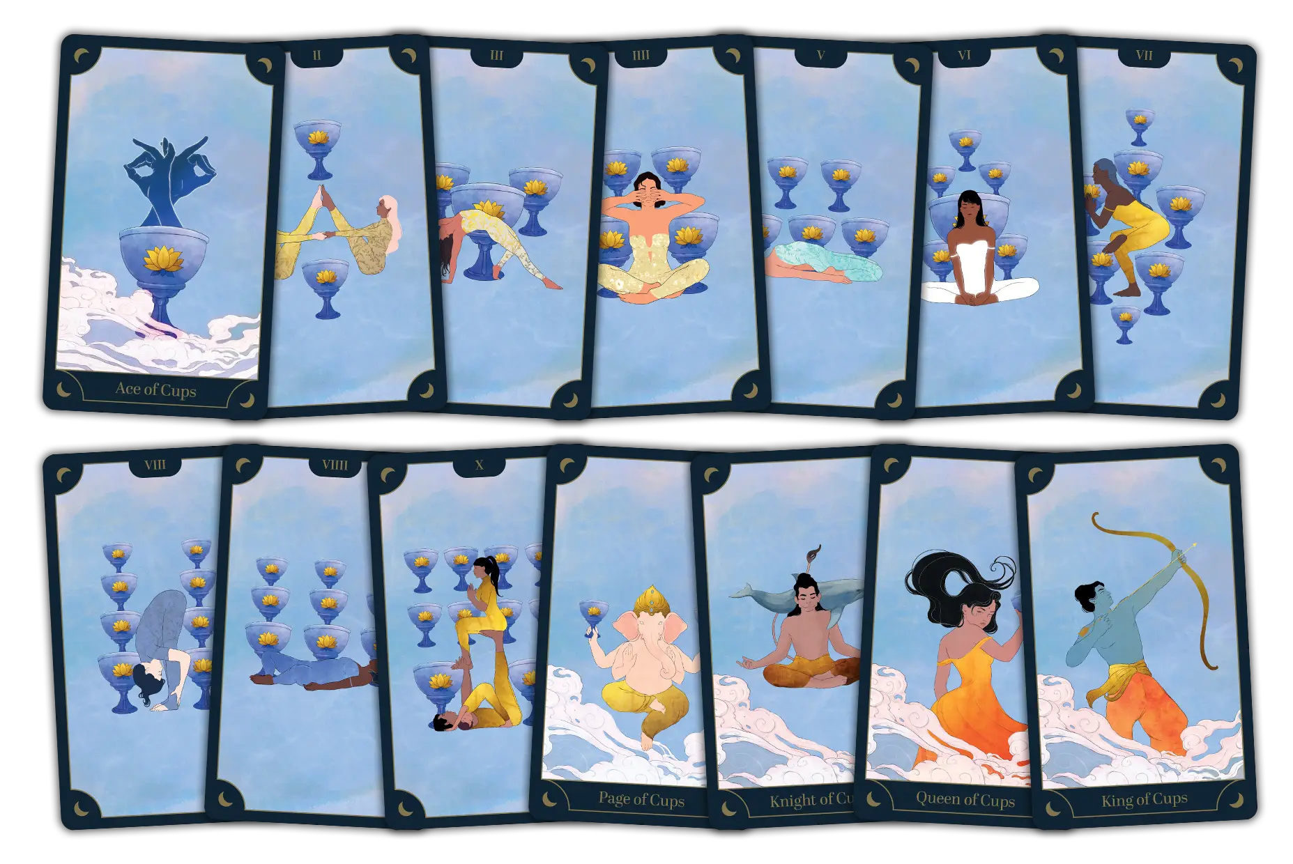 The Cups cards from the Tarot Yoga Deck