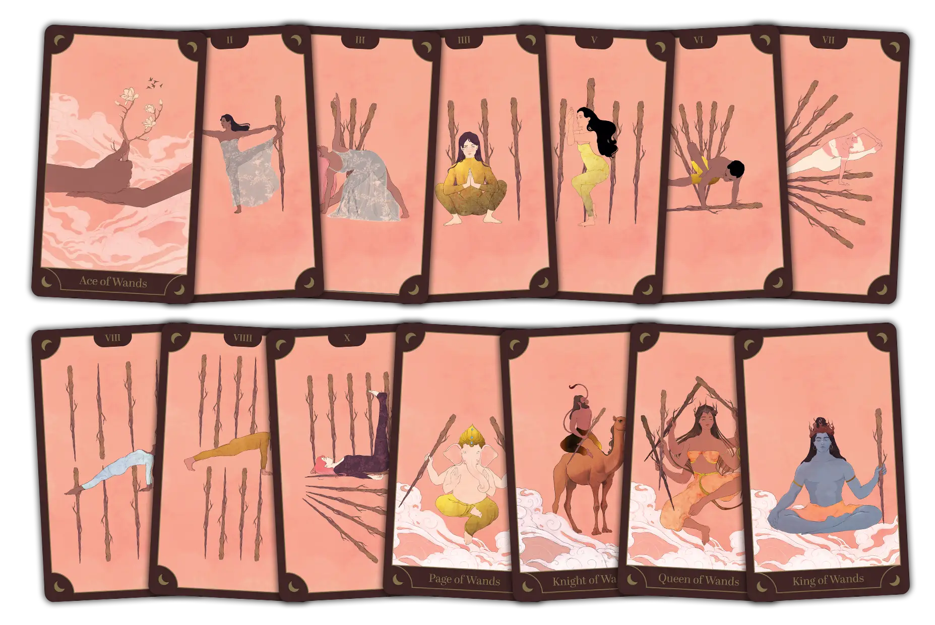 The Wands cards from the Tarot Yoga Deck