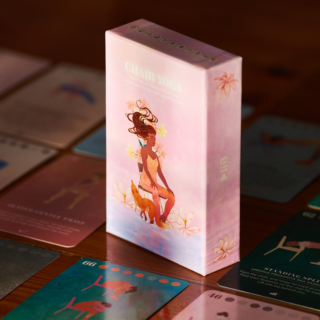 The Chair Yoga Deck box standing among the cards