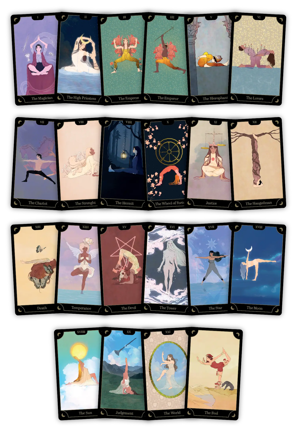 The 22 Major Arcana from the Tarot Yoga Deck