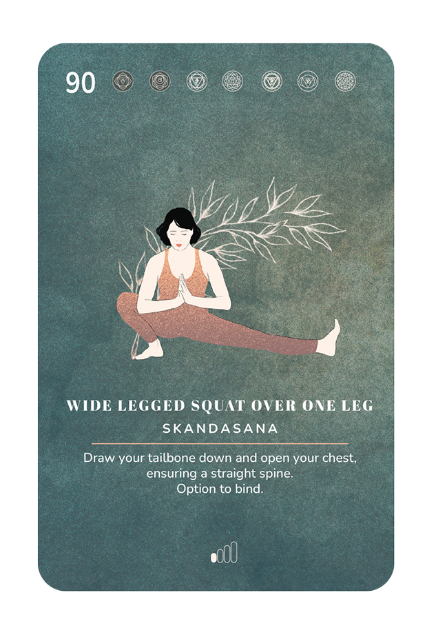 Card 90, Wide legged squat over one leg