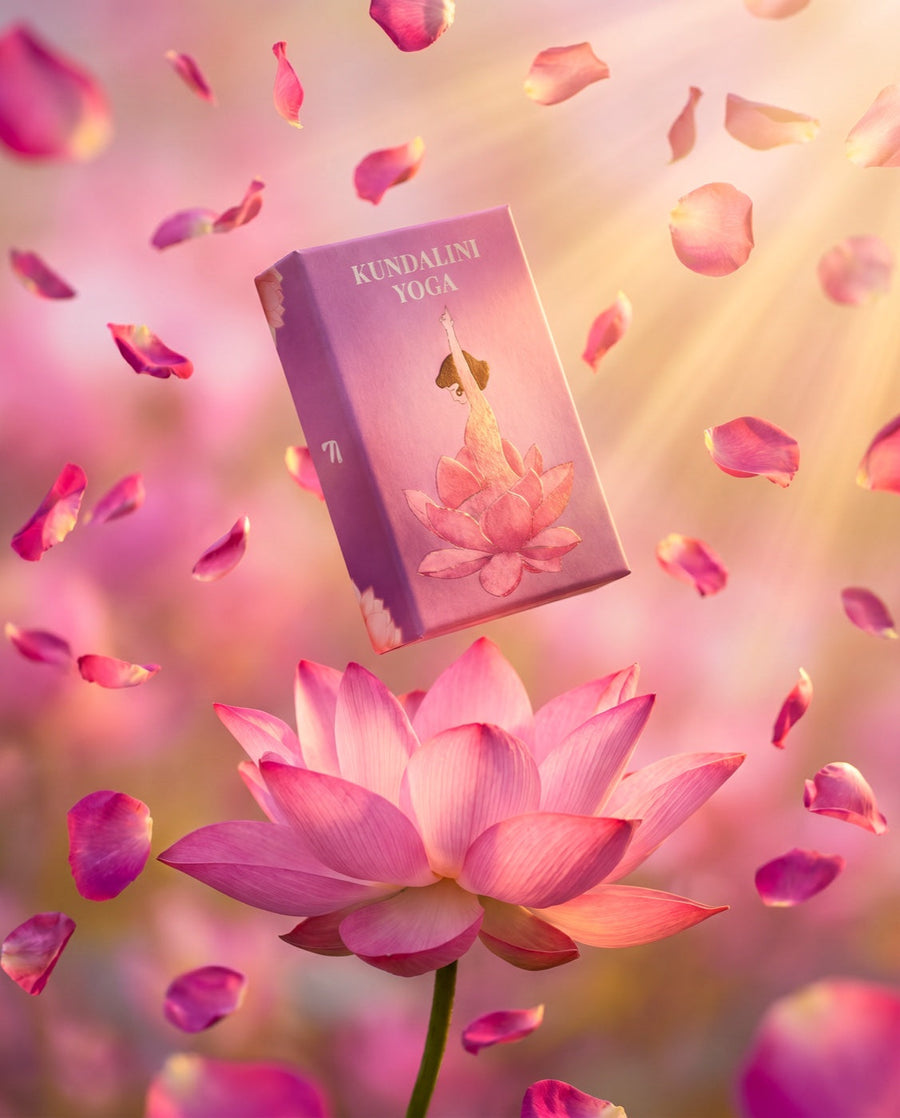 The Kundalini Yoga Deck box above a lotus flower