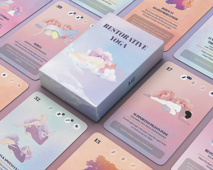 The Restorative Yoga Deck with its cards laid out