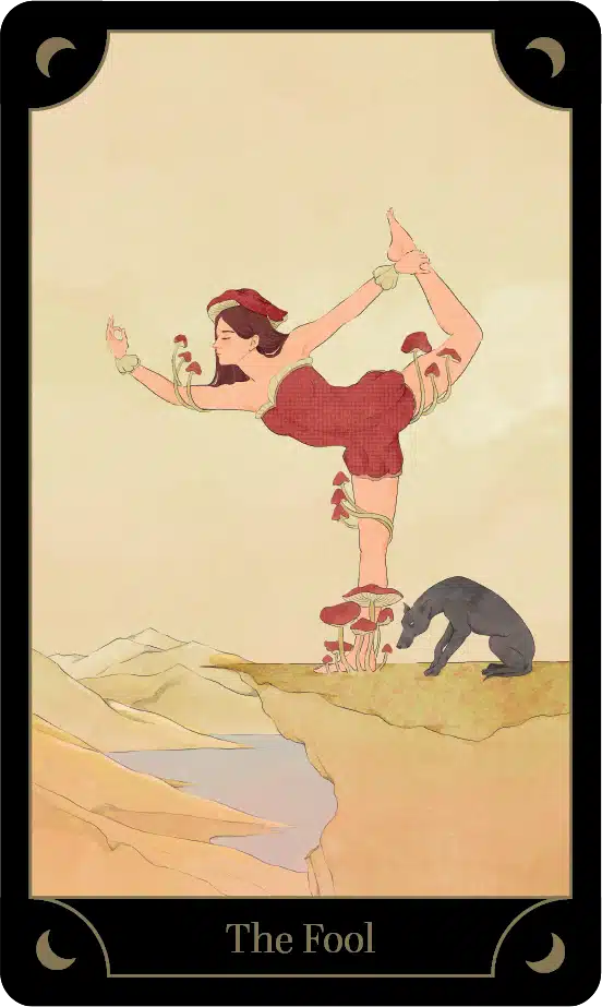 A card from the Tarot Yoga Deck: Dancer pose · embrace new beginnings and joy