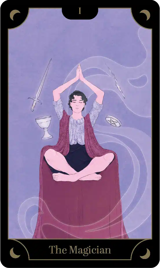A card from the Tarot Yoga Deck: Lotus raised arms · focus your skills, manifest desires