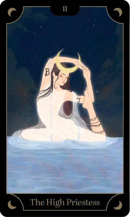 A card from the Tarot Yoga Deck: Mermaid pose · enhance your intuitive wisdom