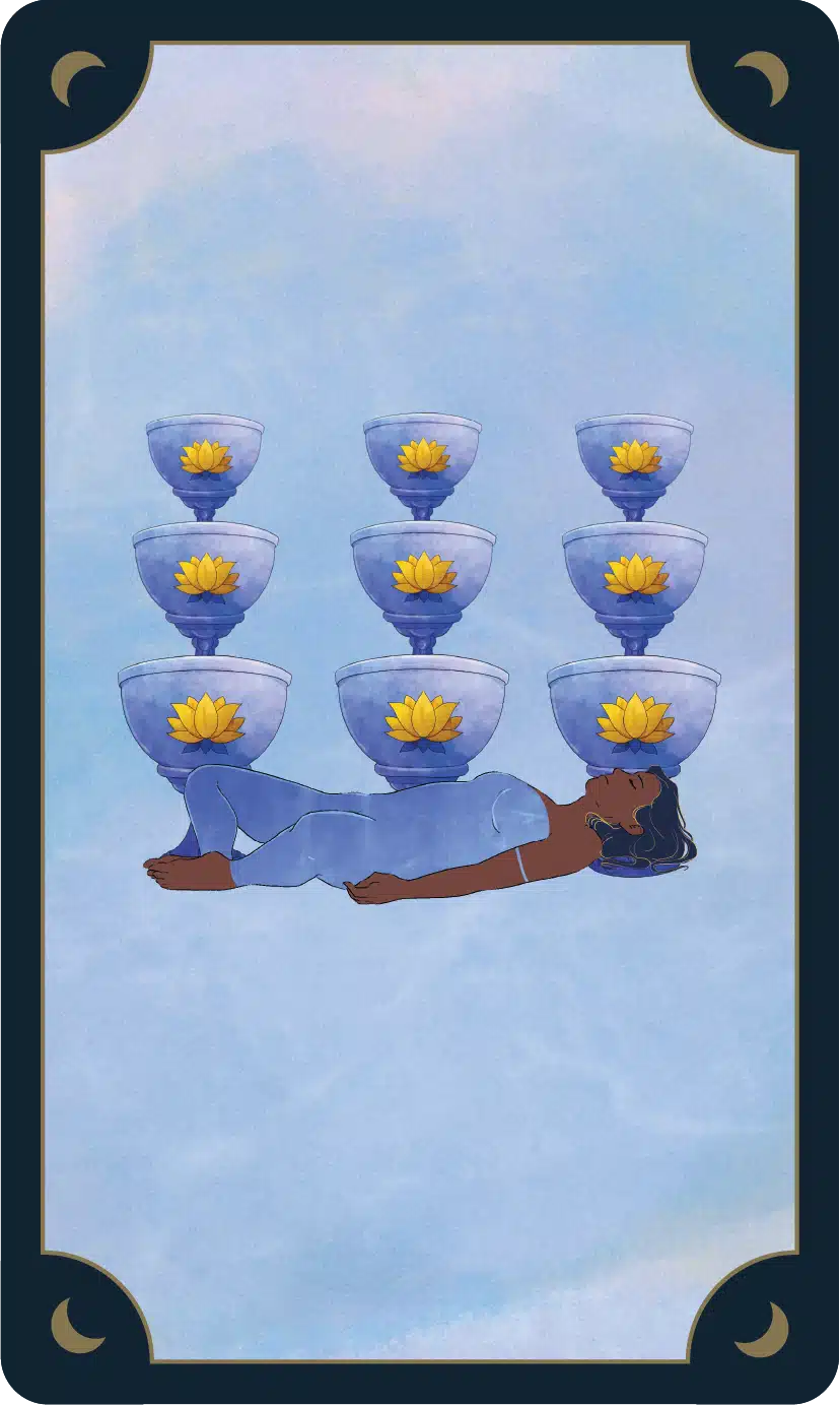 A card from the Tarot Yoga Deck: Reclined butterfly · gratitude and contentment