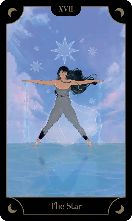 A card from the Tarot Yoga Deck: Star pose · aim for hope and renewal