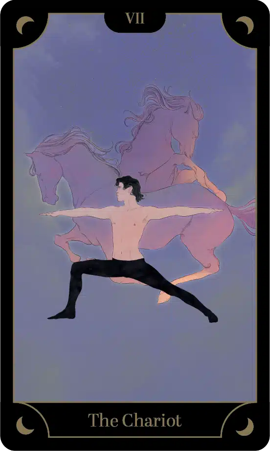 A card from the Tarot Yoga Deck: Warrior 2 · harness determination and drive